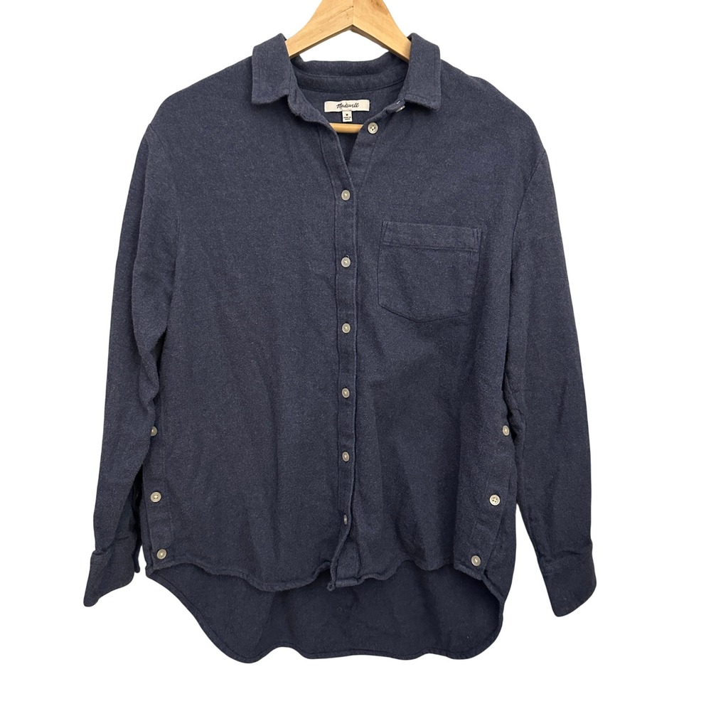Madewell Flannel Button Down Shirt Womens Medium Blue Excellent Side Buttons